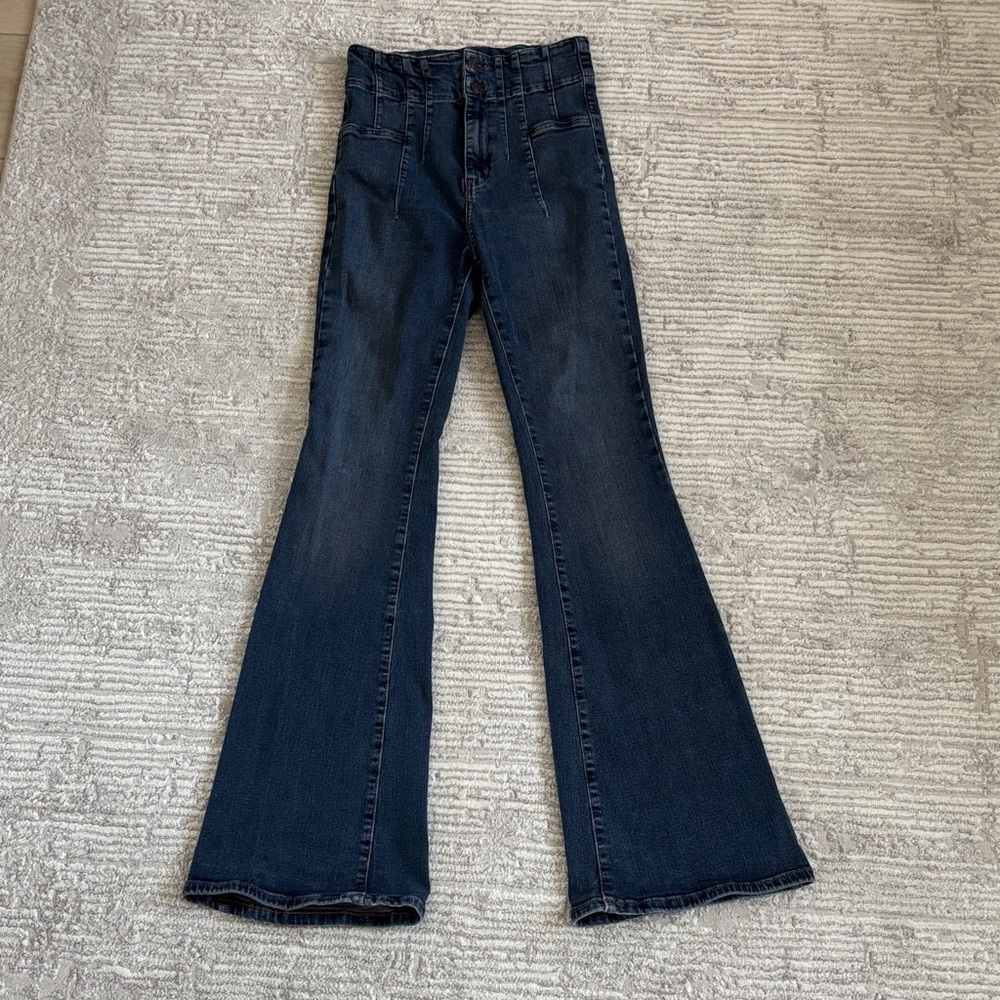 We The Free People Dark Indigo High-Rise Flare Leg Jeans